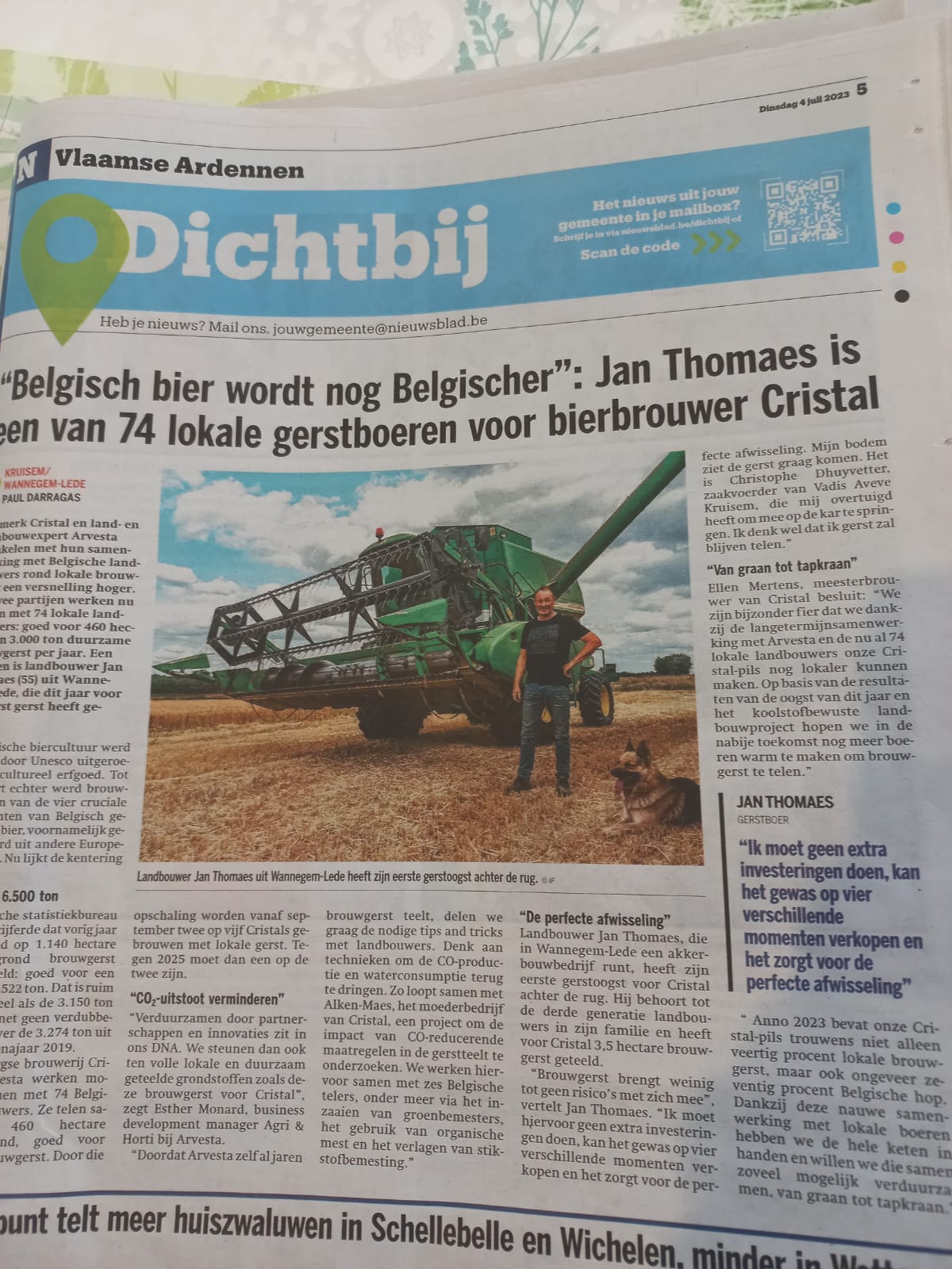 Persartikel Boer en Tuinder 5 aug. 2021: Duurzame Vlaamse LU Harmony tarwe
